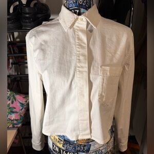 Good American White Cropped Button Down Shirt